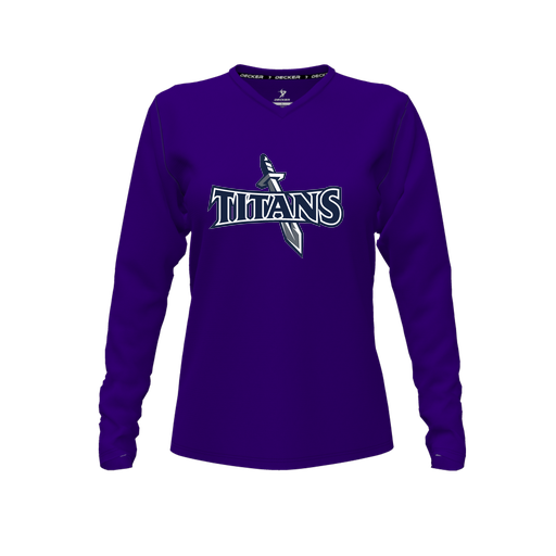 [CUS-DFW-TEES-CMF-VNK-LSL-PUR-FYXS-LOGO1] Comfort T-Shirt (Female Youth XS, Purple, V Neck, Logo 1, Long Sleeve)