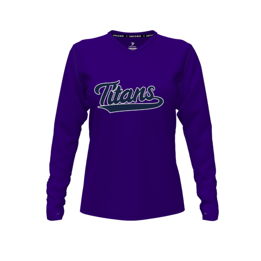 [CUS-DFW-TEES-CMF-VNK-LSL-PUR-FYXS-LOGO3] Comfort T-Shirt (Female Youth XS, Purple, V Neck, Logo 3, Long Sleeve)