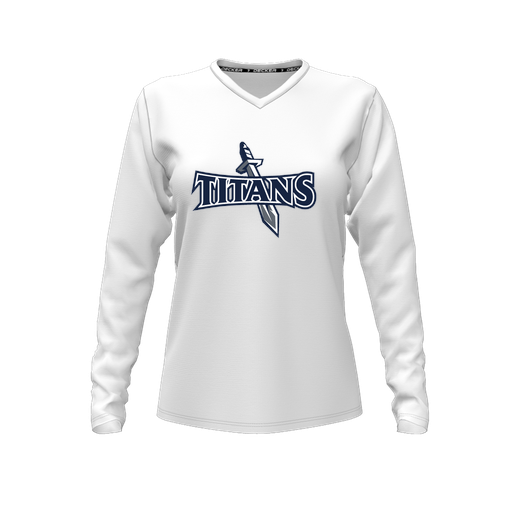 [CUS-DFW-TEES-PER-VNK-LSL-WHT-FYXS-LOGO1] Performance T-Shirt (Female Youth XS, White, V Neck, Logo 1, Long Sleeve)