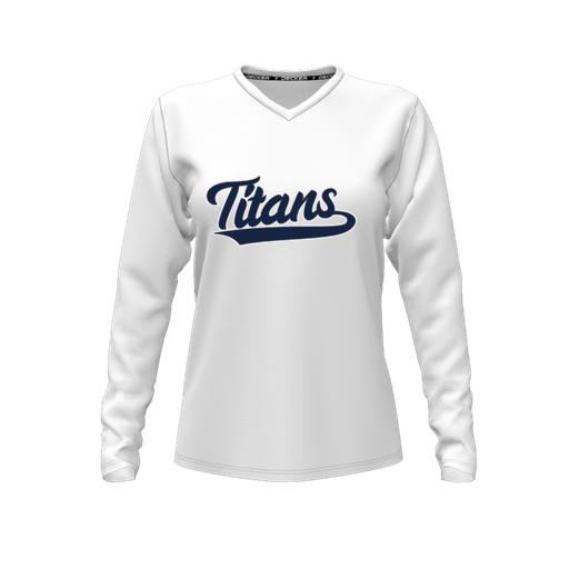 [CUS-DFW-TEES-PER-VNK-LSL-WHT-FYXS-LOGO3] Decker Performance T-Shirt (Female Youth XS, White, V Neck, Logo 3, Long Sleeve)