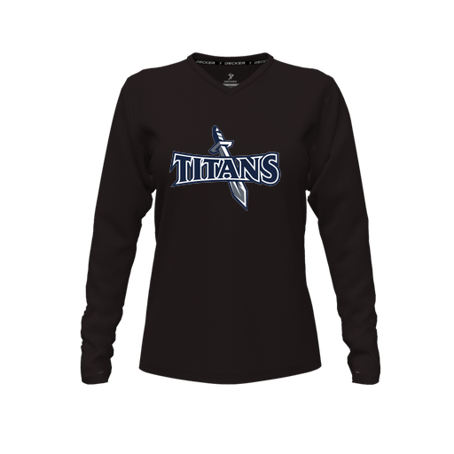 [CUS-DFW-TEES-PER-VNK-LSL-BLK-FYXS-LOGO1] Performance T-Shirt (Female Youth XS, Black, V Neck, Logo 1, Long Sleeve)