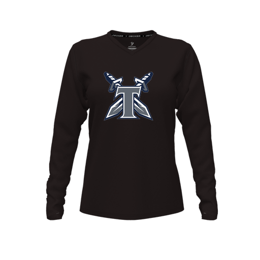 [CUS-DFW-TEES-PER-VNK-LSL-BLK-FYXS-LOGO2] Decker Performance T-Shirt (Female Youth XS, Black, V Neck, Logo 2, Long Sleeve)