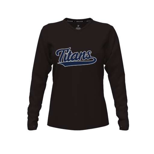 [CUS-DFW-TEES-PER-VNK-LSL-BLK-FYXS-LOGO3] Decker Performance T-Shirt (Female Youth XS, Black, V Neck, Logo 3, Long Sleeve)