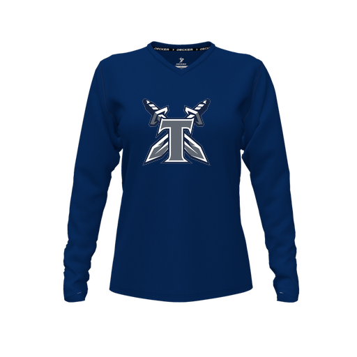 [CUS-DFW-TEES-PER-VNK-LSL-NVY-FYXS-LOGO2] Decker Performance T-Shirt (Female Youth XS, Navy, V Neck, Logo 2, Long Sleeve)