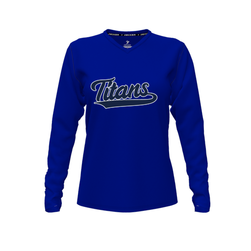 [CUS-DFW-TEES-PER-VNK-LSL-RYL-FYXS-LOGO3] Decker Performance T-Shirt (Female Youth XS, Royal, V Neck, Logo 3, Long Sleeve)