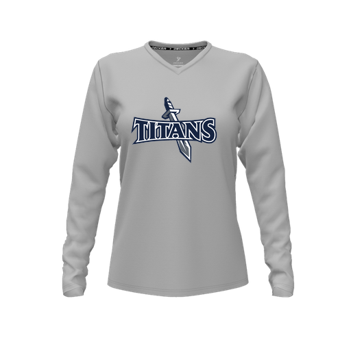 [CUS-DFW-TEES-PER-VNK-LSL-GRY-FYXS-LOGO1] Decker Performance T-Shirt (Female Youth XS, Gray, V Neck, Logo 1, Long Sleeve)